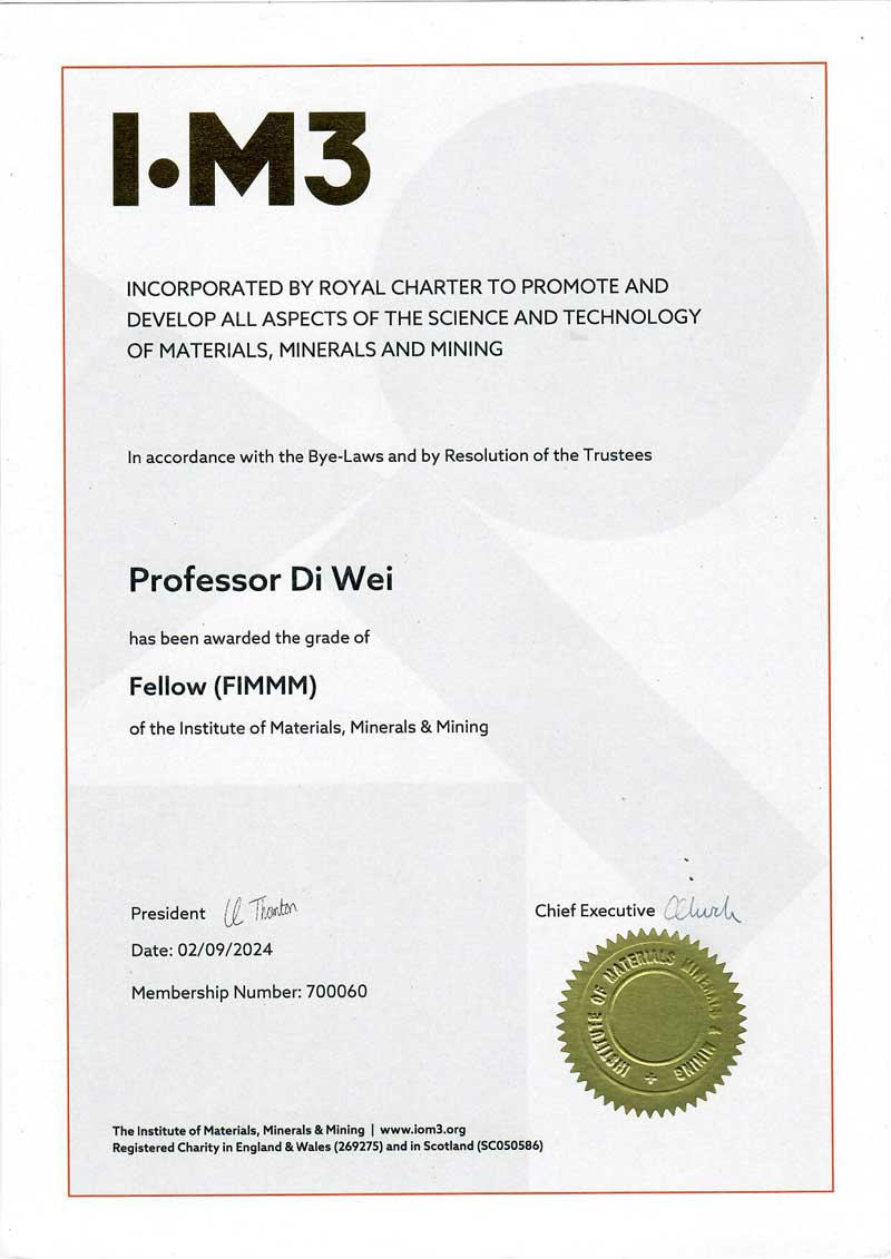 英国材料、矿物与矿业学会会士(FIMMM)